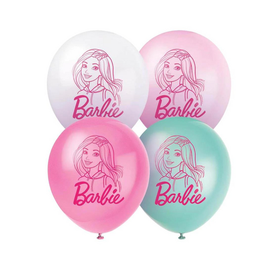 Barbie 12" Doll Latex Balloons 8 Pack Pink Printed Balloons