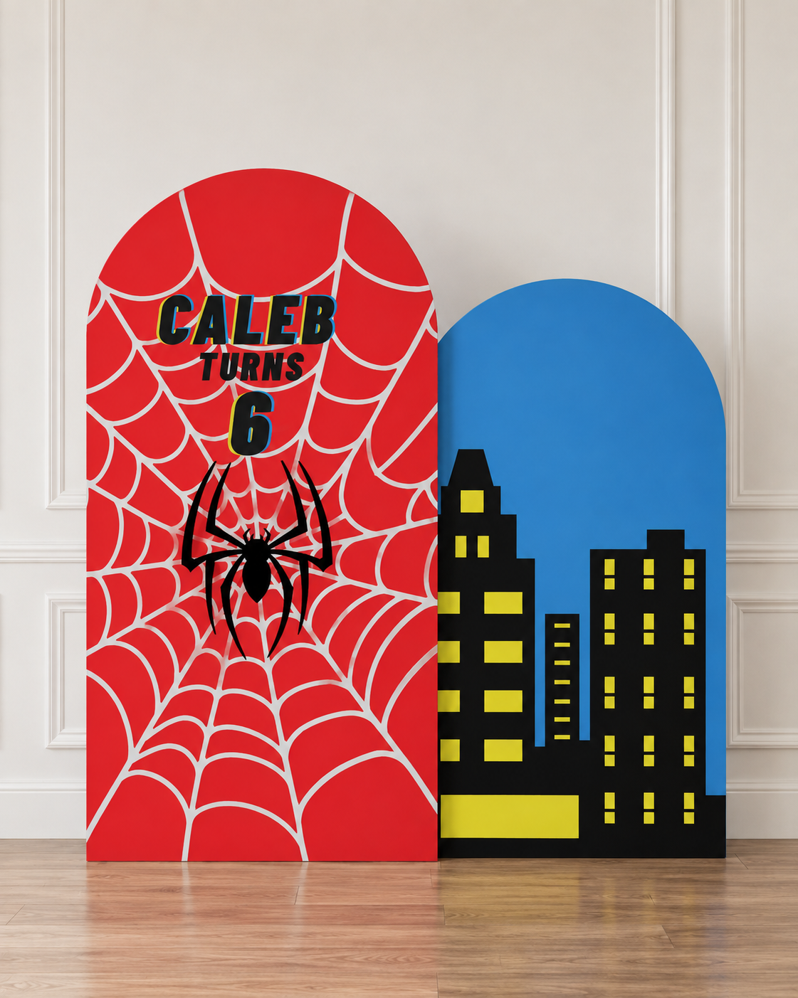 Personalized Superhero Birthday Backdrop Set | 6 FT & 4 FT Coroplast Arch Panels | Custom Name & Age Party Decor