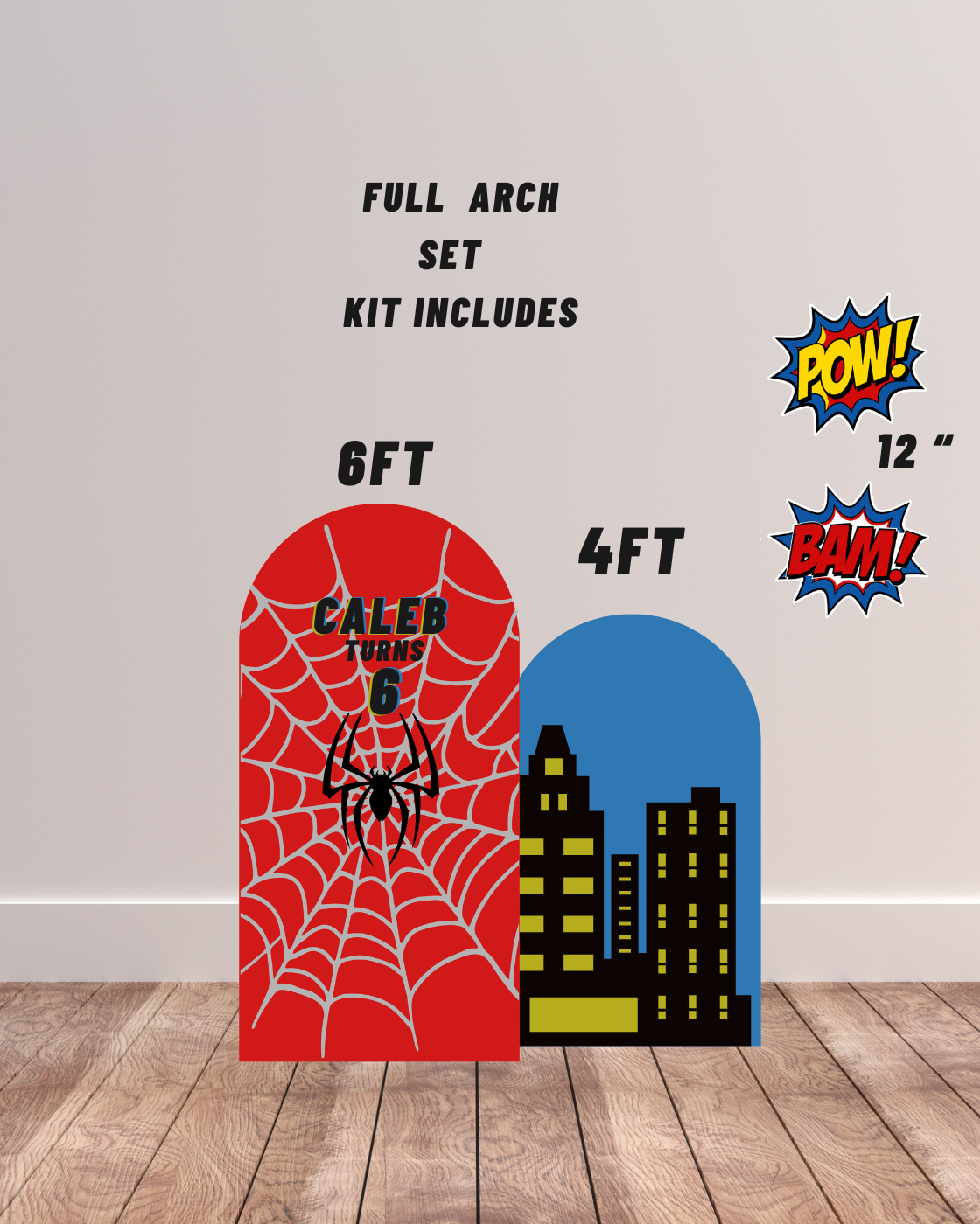 Personalized Superhero Birthday Backdrop Set | 6 FT & 4 FT Coroplast Arch Panels | Custom Name & Age Party Decor