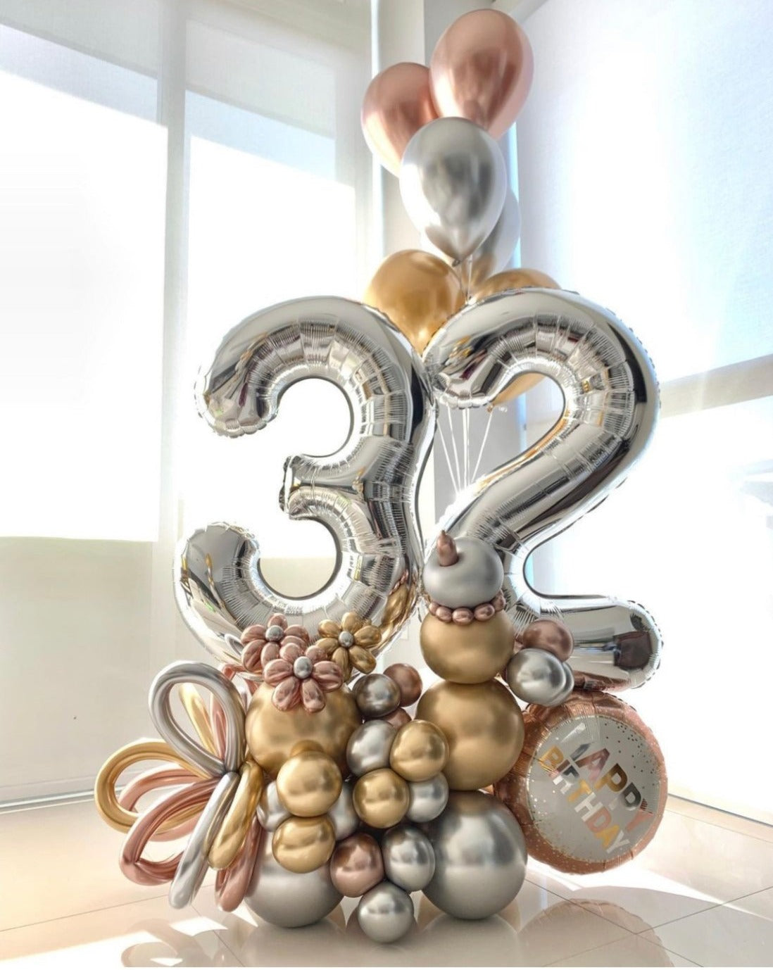 Rose & Gold Luxe Birthday Balloon Bouquet